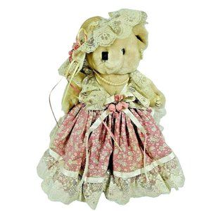 Vintage 1978 Country Lady Bear Plush Doll 13-In Handmade Clothing Dress Lace Hat